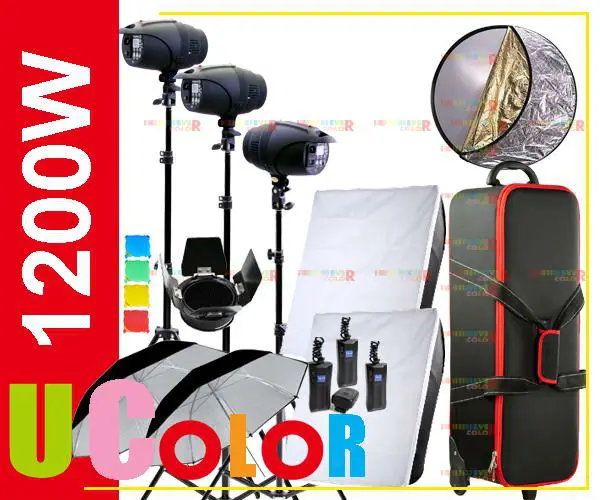 US $990.00 1200W Strobe Studio Flash 400W X 3 Fan Coole Light Kit Lighting Photography Hard Carry Case
