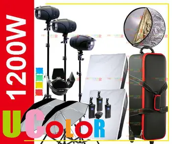 

1200W Strobe Studio Flash 400W x 3 Fan Coole Light Kit Lighting Photography Hard Carry Case
