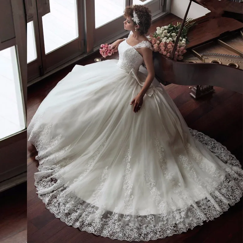 Tulle Beaded Applique Lace Cheap White Ball Gowns Wedding Dresses 2017 Vestidos De Novia Cinderella Gown | Свадьбы и торжества