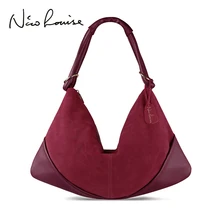 Женские сумки, натуральная замша, кожа, сумка на плечо, Дамская мода, Хобо, сумки, повседневные, для отдыха, шоппинга, сумка, основная, Femme Bolsos Mujer