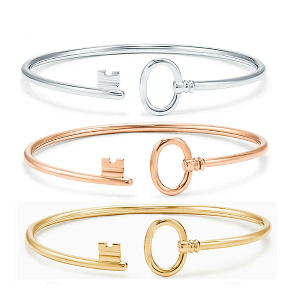 

Original TIFF Sterling Silver bracelets 925 High Quality key Bracelet Engraved Inscription FOR Woman Original Model TF design