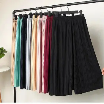 

New 2018 Women summer thin section high waist chiffon wide leg pants loose pleated trousers flared trousers LQ0024