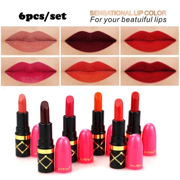 

Lipstick PNF Brand Lipstick Color Cosmetics Waterproof Pigment Sexy Dark Red Brown 6pcs Long Persistence Lip Gloss