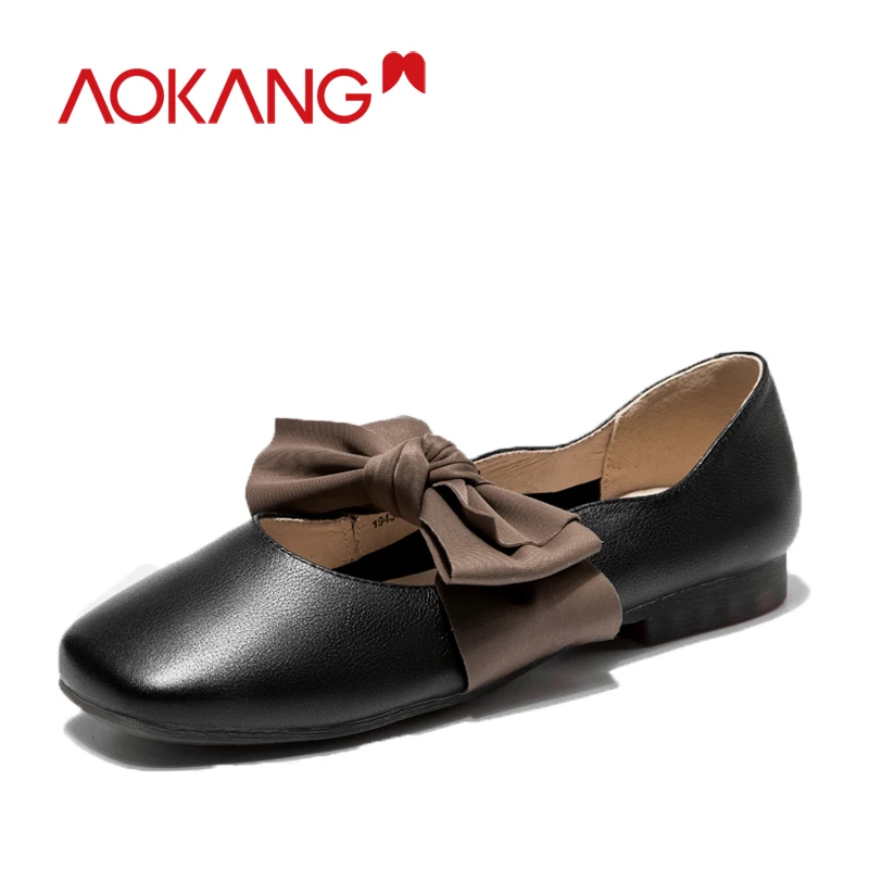 Aokang Zapatos Planos De Vestir Para Mujeres Zapatos De Vestir De Cuero Genuino Pajarita De Deslizamiento Zapatos Planos Retro De Moda Para Mujeres Zapatos Para Mujer Zapatos Planos De Mujer Aliexpress