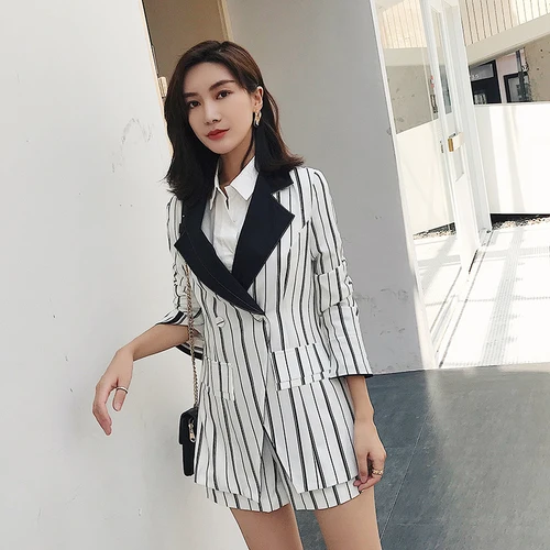 Professional Shorts Two Piece Set Short Pant Jacket Office Lady Women Suit Femme