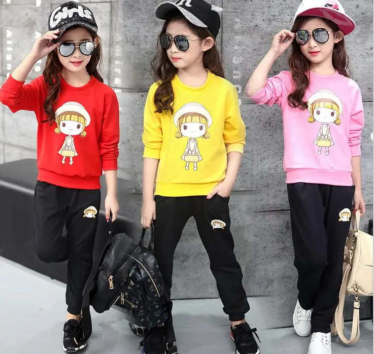 

2016 autumn big suit for children girls new kids cotton fashion beauty cartoon printing
