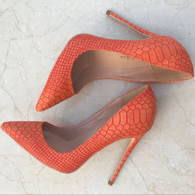 Stylesowner/оранжевые пикантные женские туфли на высоком каблуке; туфли с острым закрытым носком; вечерние туфли на тонком каблуке 12 см; Новинка года; сезон весна - Цвет: 12cm heel