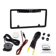 Car Parking Sensor Radar +HD Rearview Backup Camera Night Vision+ License Plate Frame 1 Set parking video rear camera in license plate to connect dvd monitor for car 1 hd camera 2 sensor embeded frame european license