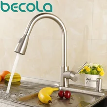 BECOLA Newest Pull out Spray Kitchen Faucet Mixer Tap brushed nickel single hand kitchen tap mixer brass LH-8105