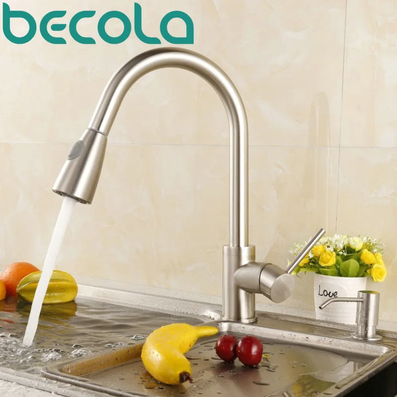 Newest Pull out Spray Kitchen Faucet Mixer Tap brushed nickel single hand kitchen tap mixer brass