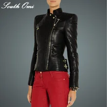 Крутые панк мотоциклетные женские черные с заклепками брендовые Куртки из искусственной мягкой кожи Pu Блейзер пальто на молнии Верхняя одежда jaquetas de couro