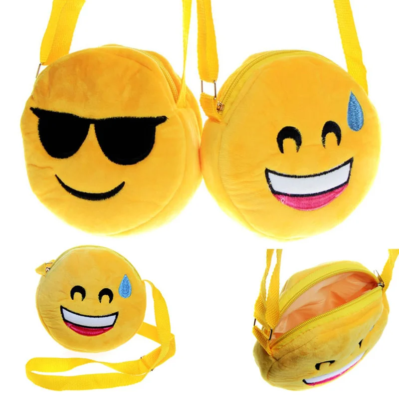 

Children Emoji Shoulder Bags Girls Cartoon Cross Body Bag Casual Plush Round Phone Bag Cute Messenger Bag Wallet Purses for Kids