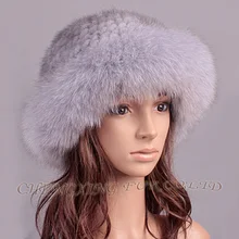 CX-C-209A бренд Fox Fur Trim Зимний Теплый дизайн Женская вязаная норковая меховая шапка