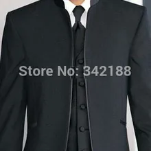 Горячая распродажа черный жених смокинги / стоять воротник костюмы / свадебные дружки мужчины свадебные костюмы / жених( куртка+ брюки+ галстук+ жилет