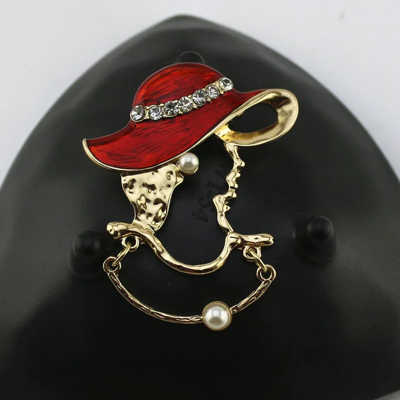 Новая эмаль в стиле ретро красная шляпа от солнца полый портрет модная Нежная брошь