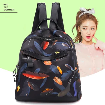 

2019 women Backpack fashion feather pattern wild casual Oxford cloth large capacity leisure travel bags backpack tide bag