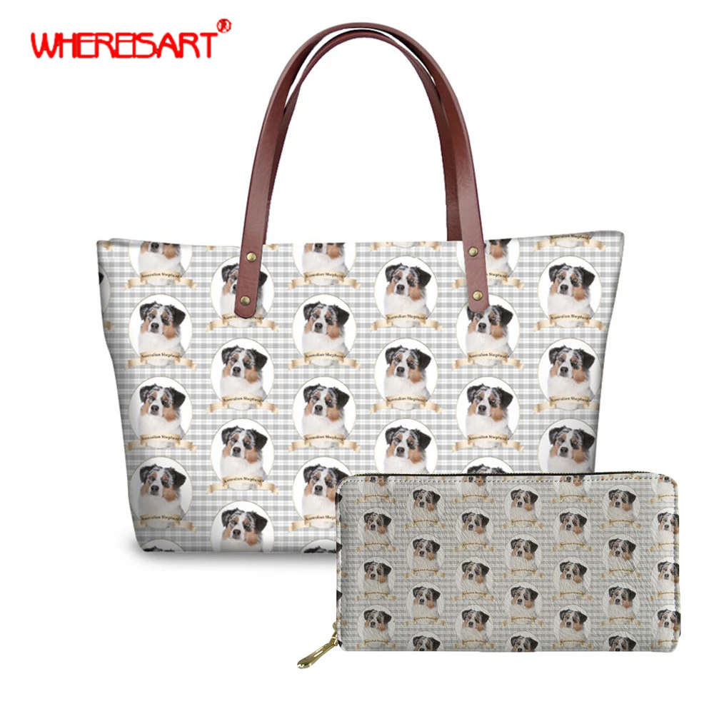 

WHEREISART women tote handbags Australian Shepherd girls shoulder bags jogo de bolsas feminina female handbags