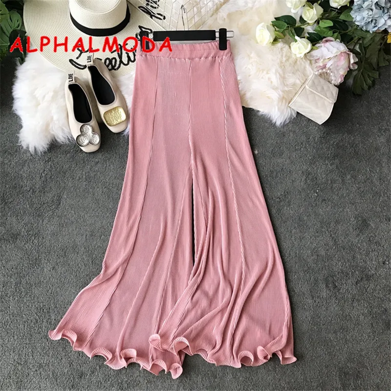 Женские Плиссированные расклешенные брюки ALPHALMODA с высокой талией и широкими