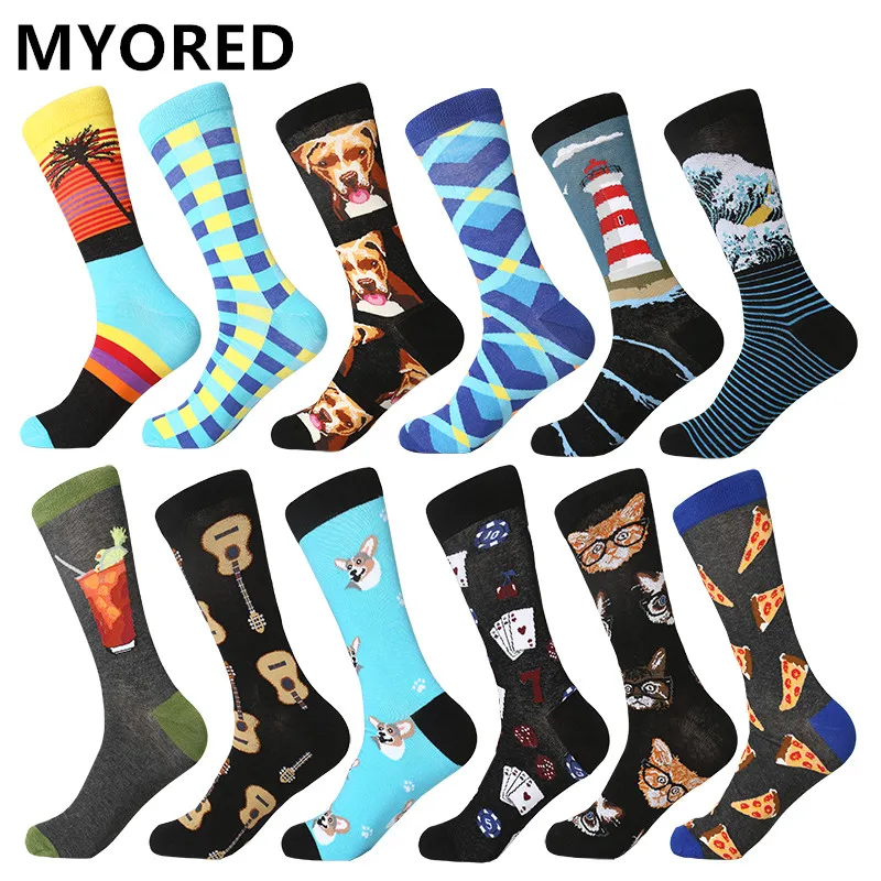 

MYORED 12pairs/Lot Man long business dress Comfortable Fun Party Birthday Gift pop Socks