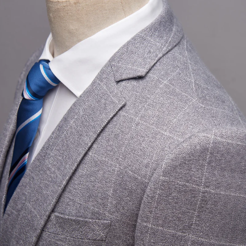 (Suit jacket+vest+pant )Top Quality Plaid Suit man Slim business suits Wedding Party 