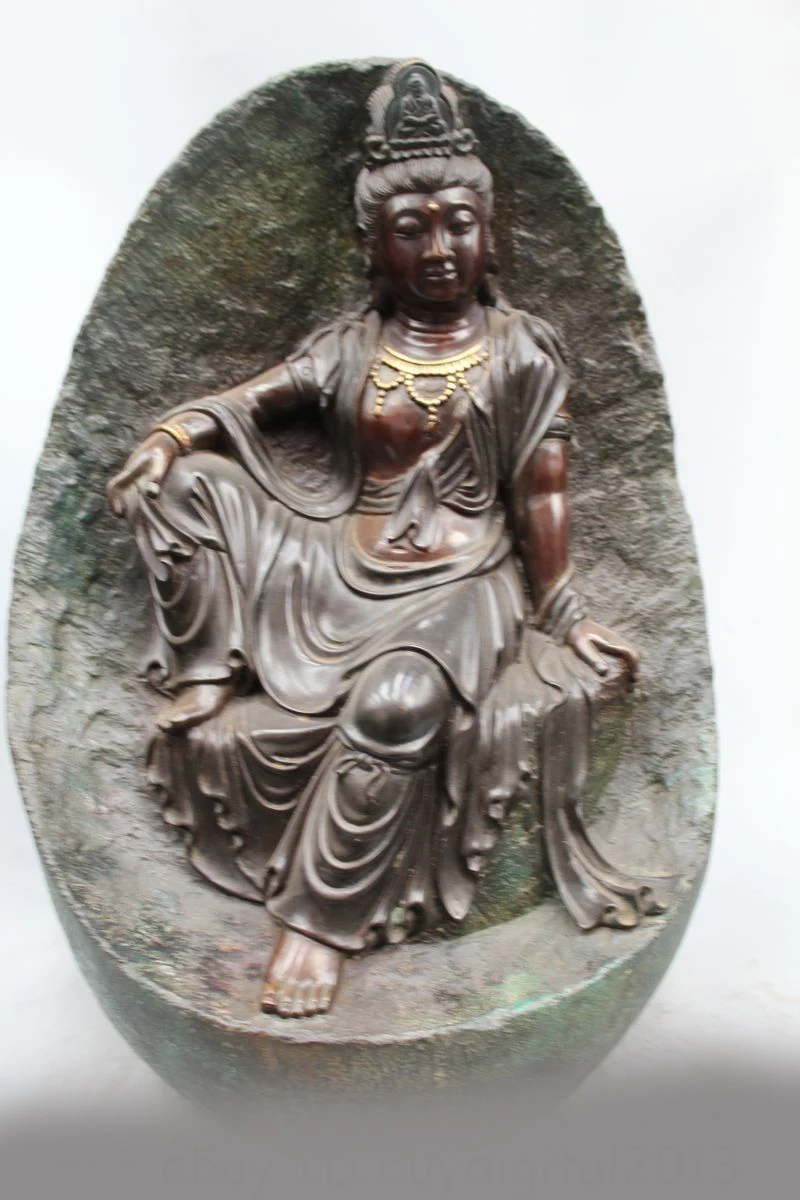 

19"China Buddhism Pure Bronze Free Bodhisattva Kwan-Yin sit hill Buddha Statue