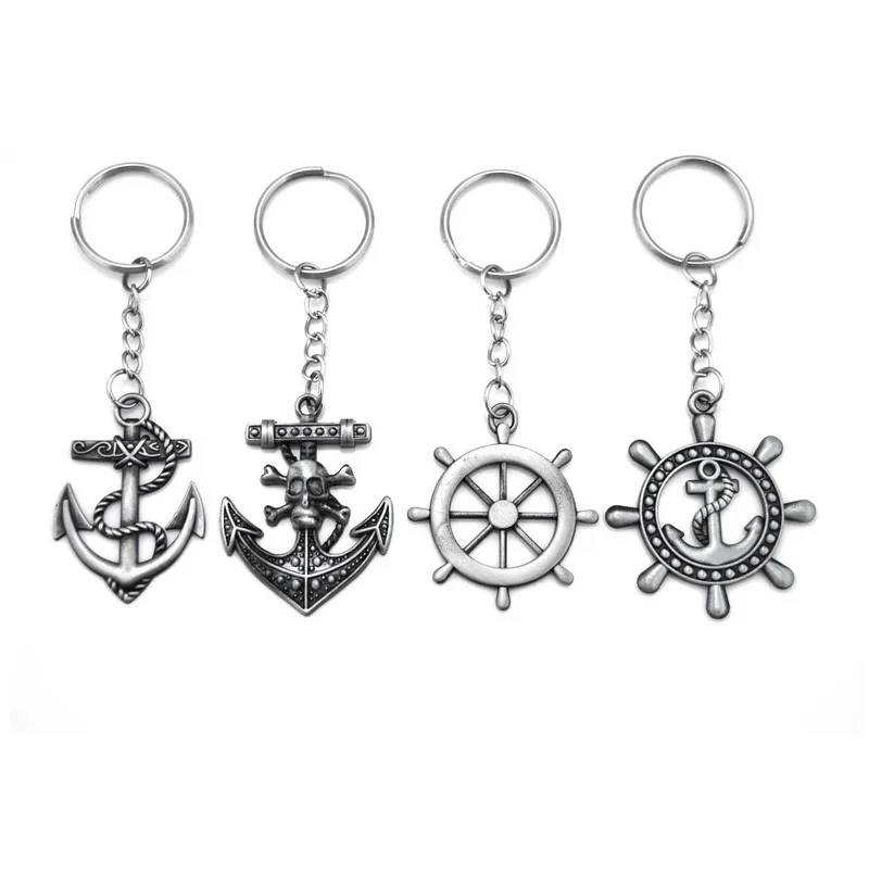 

Vintage Silver Anchor Man Keychain Trinket Retro Skull Anchor Key Chain Rudder Key Ring Jewelry Souvenirs Gift Men Llaveros