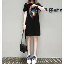 2017 summer women's long embroidery sequins large size rooster loose dress female Retro simple plus size sequins dresses 5xl