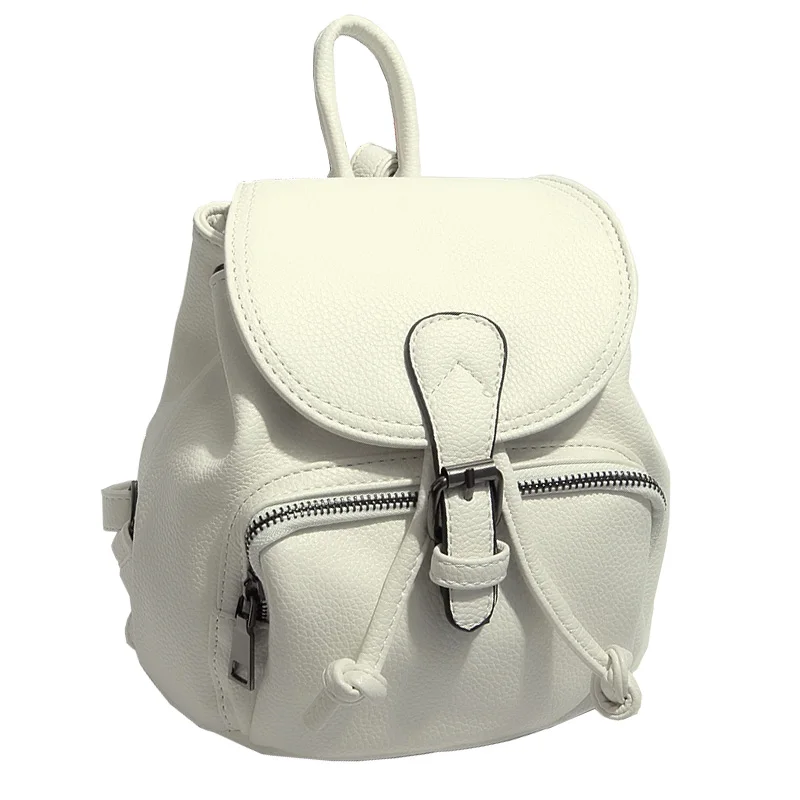 Women s PU Leather Rucksack Black and White Simple Backpacks Small Backpack Women College Wind Backpack