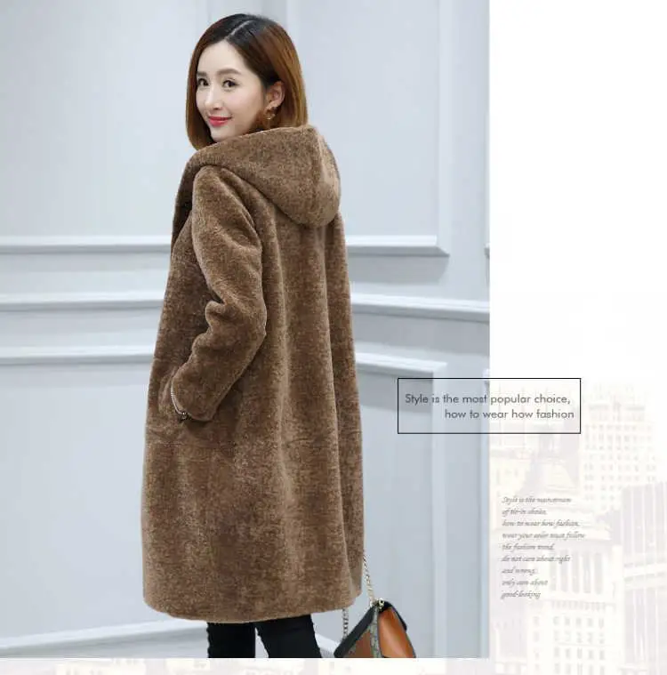 New Women Hooded Real Lamb Fur Coat Natural Sheep Shearing Fur Coat Female Thicken Jackets Oversize Overcoat Outerwear M40