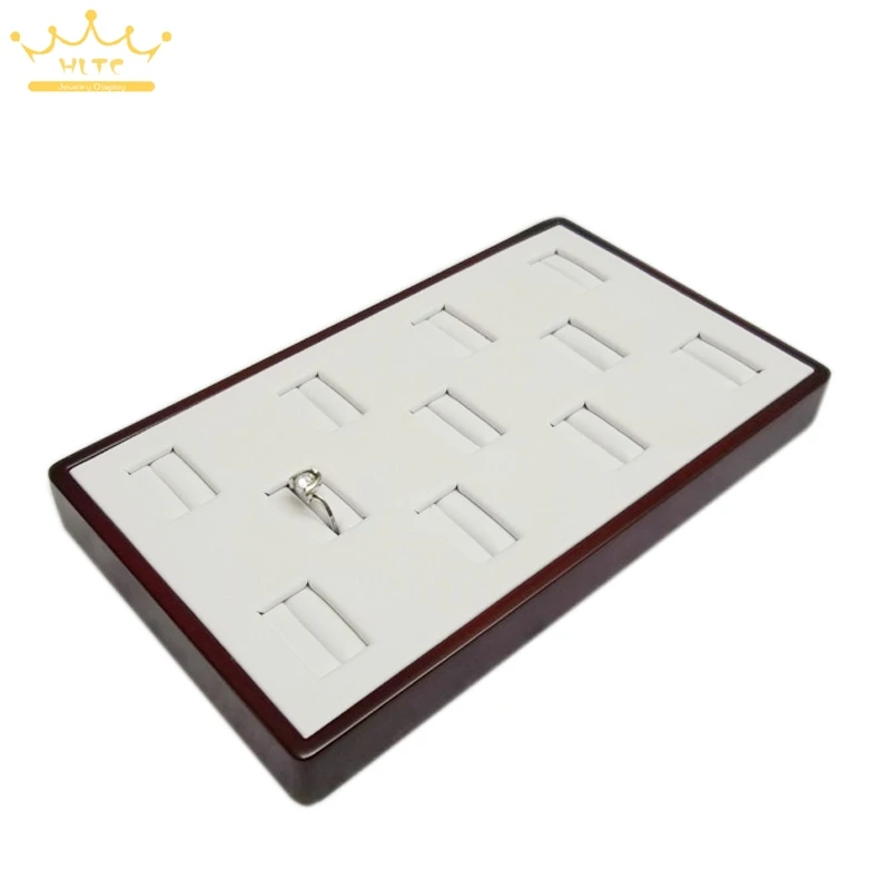 

FREE SHIPPING 11 Slots White PU Wood Ring Box Wooden Jewellery Display Tray Jewelry Storage Box