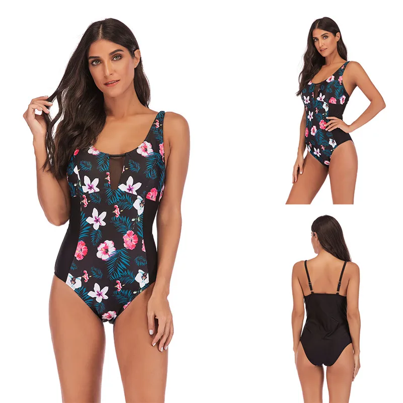 One Piece Swimsuit Plus Size Swimwear Women Push Up Bathing Suit Vintage Monokini Bodysuit Beach Wear High Cut Swim Suit - Цвет: Black