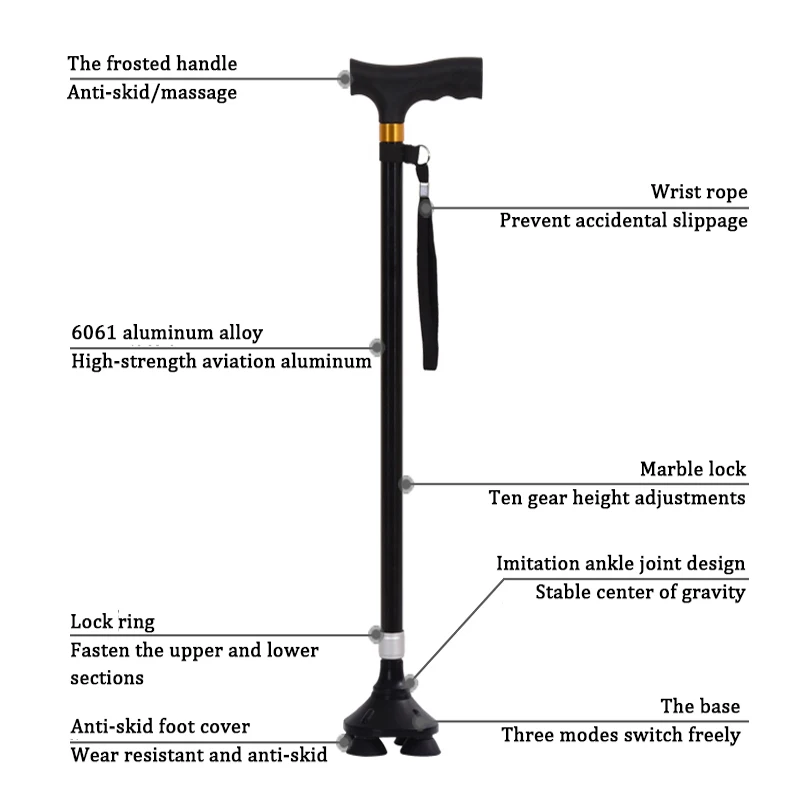 ANXIAOKANG T handle Black Walking Sticks Aluminum Alloy Trekking Hiking Poles Trekking Poles For Disabled And Elderly