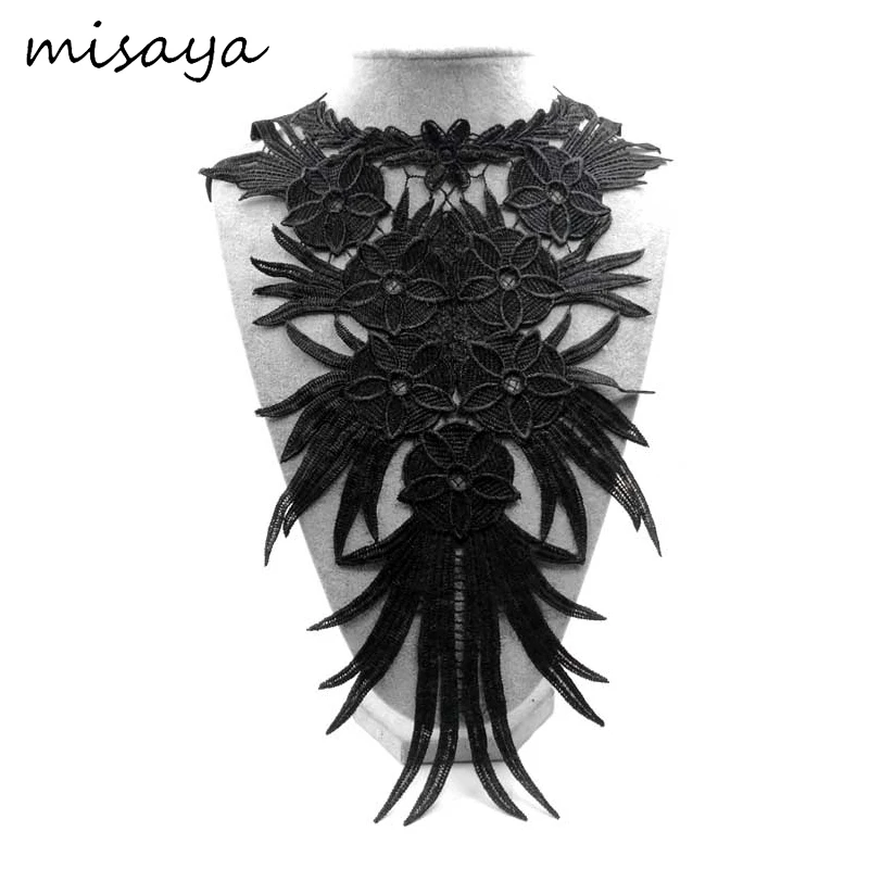 

Misaya 1pc Big Embroidered Lace Collar Neckline Flower Boutonniere Collar DIY Sewing Crafts Lace Applique 3D Hollowed Collar