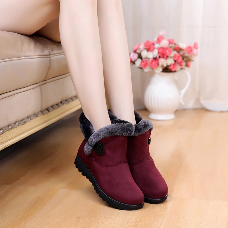 Tanie 2018 buty zimowe damskie botki dla kobiet buty zimowe moda codzienna czarny czerwony brązowy ciepłe buty śniegowe kobieta plus rozmiar