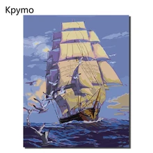 Домашний декор картины на холсте diy картина маслом по номерам Рисование узелковые картины одна стена искусство парусник 40x50 см VA-0021