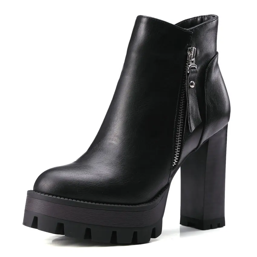 QUTAA/ г. Серая Женская обувь в западном стиле из искусственной кожи с круглым носком ботильоны на высоком квадратном каблуке женские мотоциклетные ботинки размер 34-42