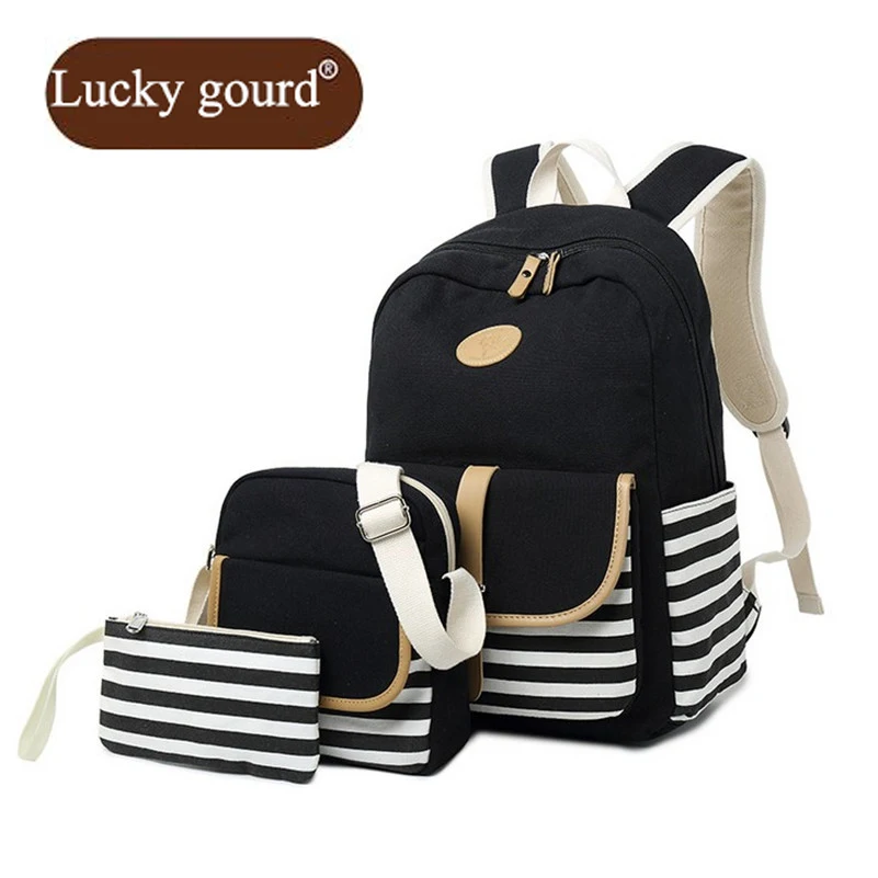 OURCIAO New Contracted Large Capacity Women Bag Canvas Striped Backpack Casual School Bags For Teenagers Female Z929 | Багаж и сумки