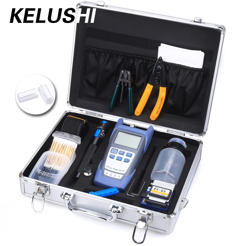

KELUSHI FTTH Fiber Optic Tool Kit FC-6S Fiber Cleaver Fibra Optica Power Meter 1mW Visual Fault Locator Cable Cutter Stripper