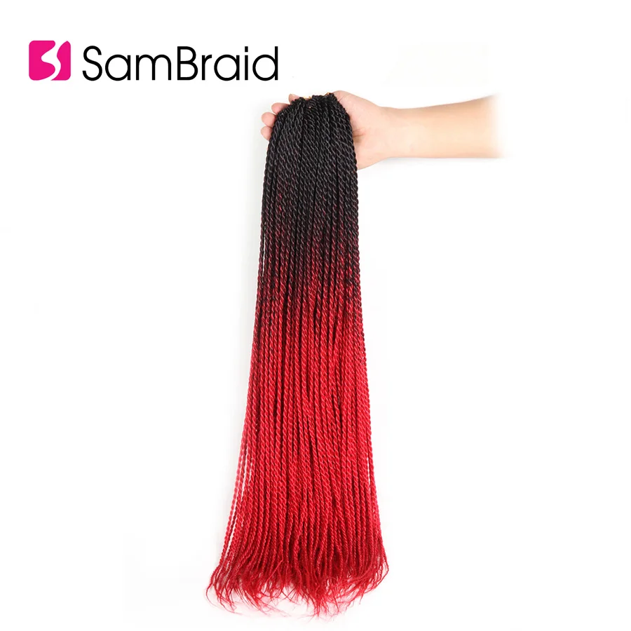 Sambraid 24 дюймов Ombre Сенегальский крутить волосы вязаный крючком косы 30 Корни упаковке Kanekalon синтетических косы волос