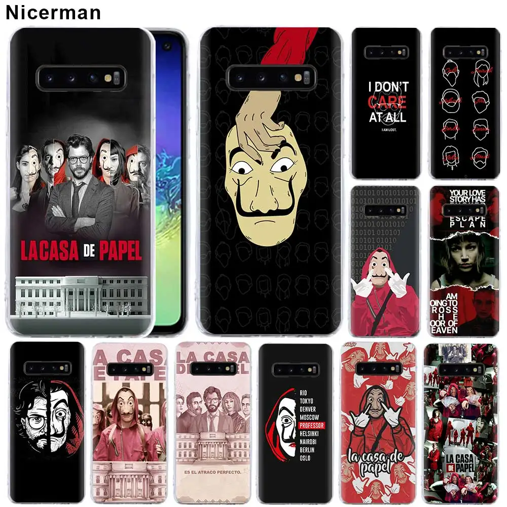 

Clear Soft Silicone Case for Samsung Galaxy S10 Plus S10e S9 S8 Plus Note 8 9 M30 Cover Movie La Casa De Papel Patterns TPU Shel