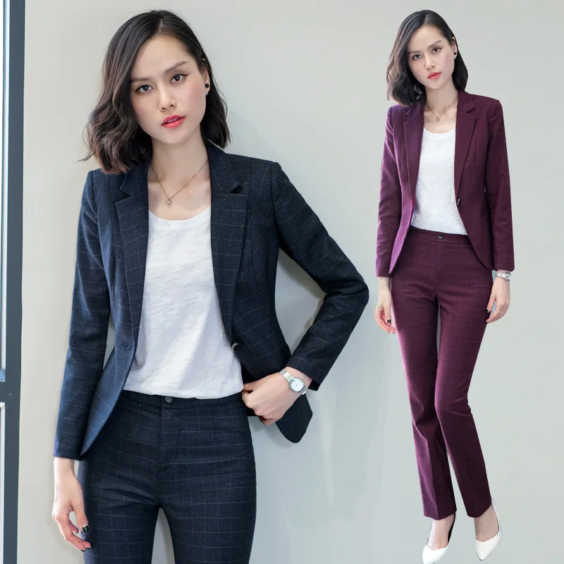 2018 autumn and winter Business uniform Pant Suits Women 2 Piece suit set Long-sleeved Blazer and Pencil Pant Office Lady suits 2018 autumn and winter Business uniform Pant Suits Women 2 Piece suit set Long-sleeved Blazer and Pencil Pant Office Lady suits