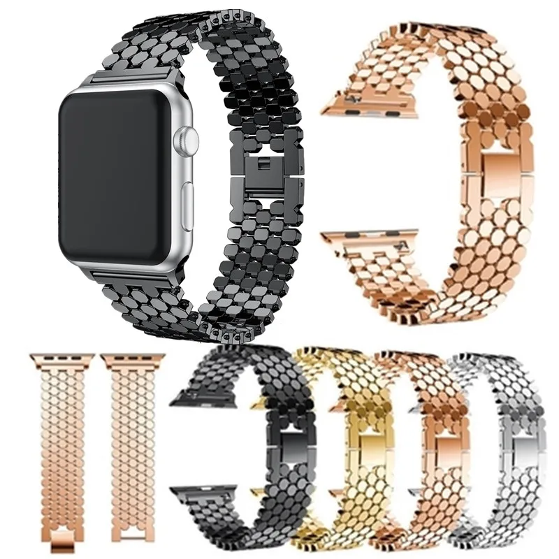

Scales lines Stainless Steel Strap For Apple watch band 4 44mm 40mm 38mm 42mm Watchband Link buckle bracelet For iwatch 3 2 1