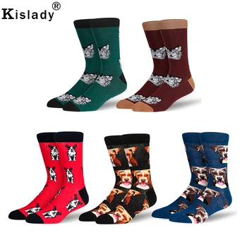 

2019 Autumn Men's Fashion Dog Head Print Socks Cotton Unisex Colorful Cool Socks Winter Long Tube Luxury Socks Crazy Fun Socks