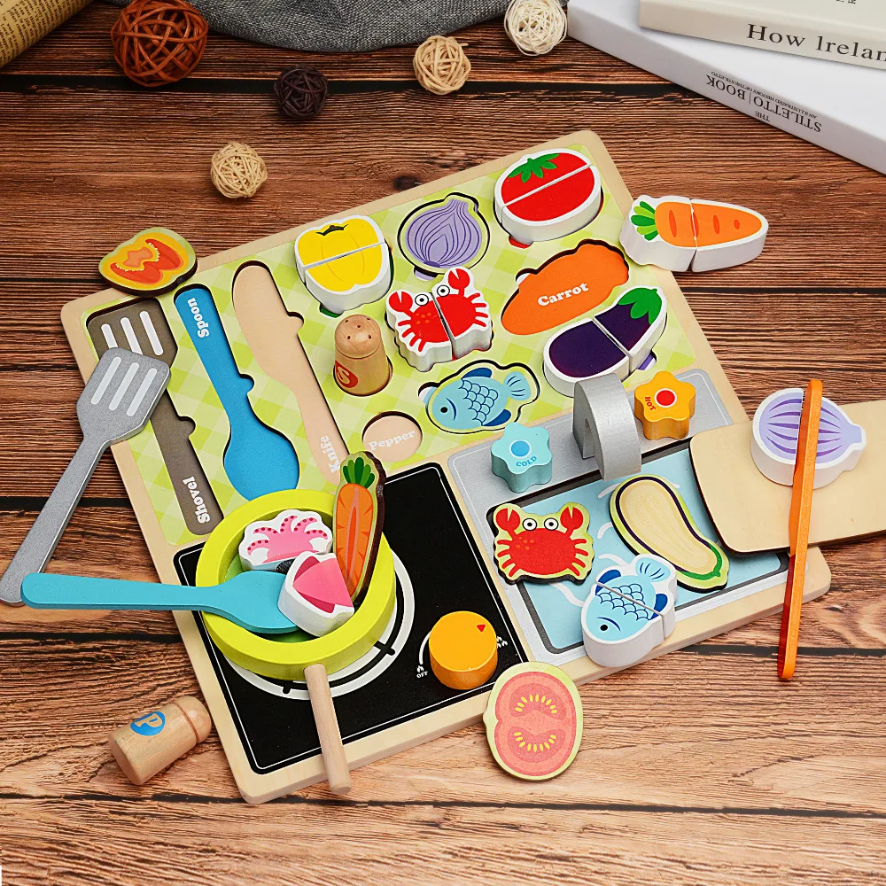 Zalami Wood Food Educational Toy Kitchen Toys Set Children Barbecue