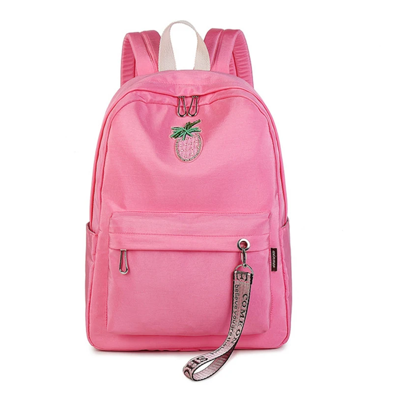 

Fashion Casual Waterproof Large Capacity Women Backpack Cute Pink Strawberry Pattern Printing Travelling Girls Back Bags