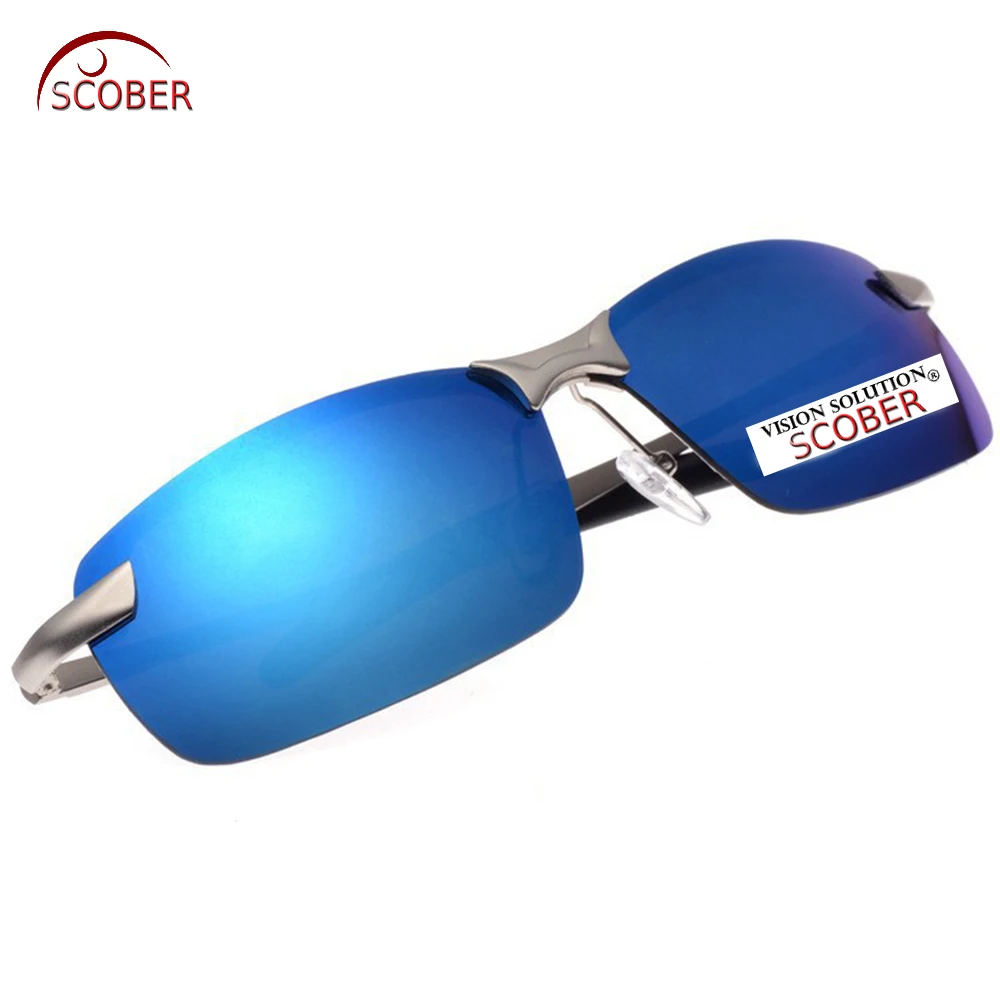 

= SCOBER = Rimless Polarized Sunglasses Top Fashion Rushed Adult Ice Blue sivler Reflective Uv400 Sport's Driver Fishing Mens