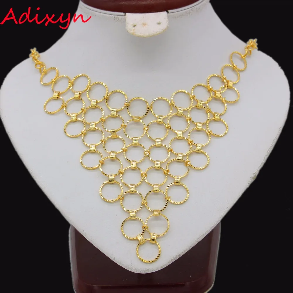 Adixyn 60 см/24 дюйма твердые золотые бабочки Цепи вместо пуговиц золотистые бусины кулон ожерелье Африканский/Индия/средний пасхальное ожерелье