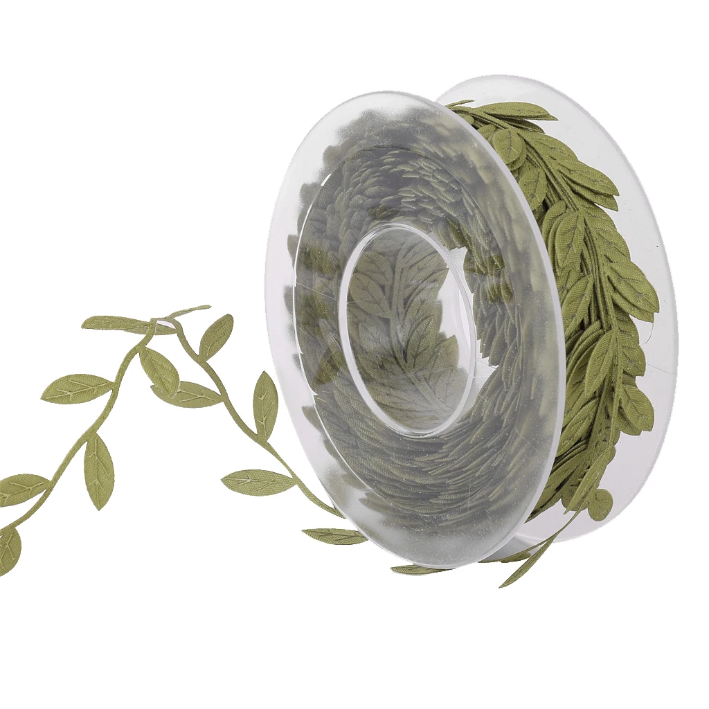 DIY 15m Leaves Ribbon Trim Wreath for Wedding Birthday Christmas Wall Crafts Dress Clothes Party Decor Scrapbooking Cardmaking