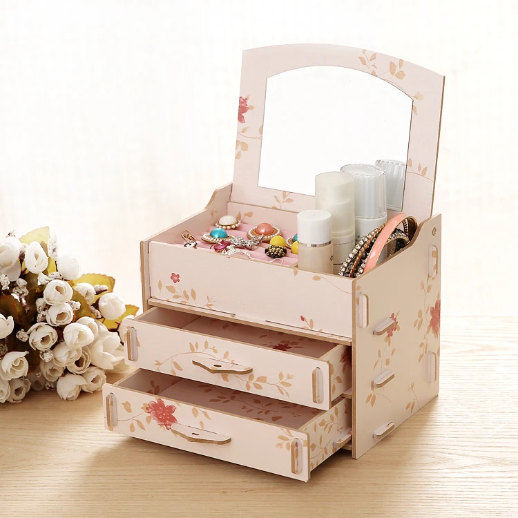 DIY High Quality Wooden storage box Make Up Organizer 3 ...