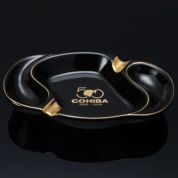 

Latest Style Nice Shape Black&White Glossy Quality Ceramic Luxury Cigar Ashtray Holder Two Cigars